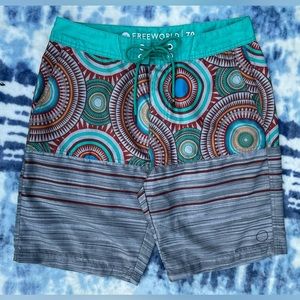 Free World Board Shorts Bathing Suit Men's Size 30 Cool Design